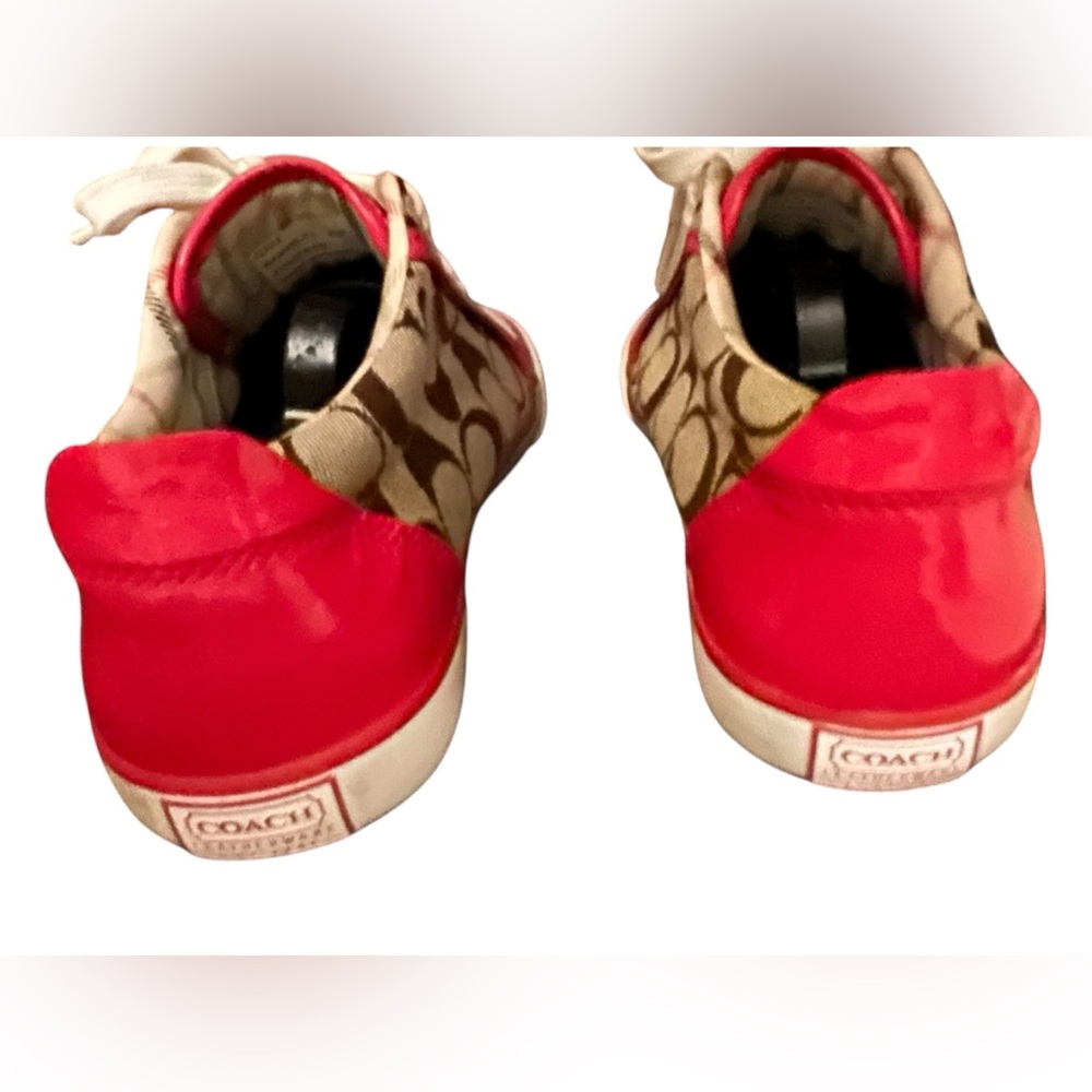 Coach “Barrett” Sneakers Brown Signature Canvas Sneakers with Pink Leather Trim - Picture 10 of 16